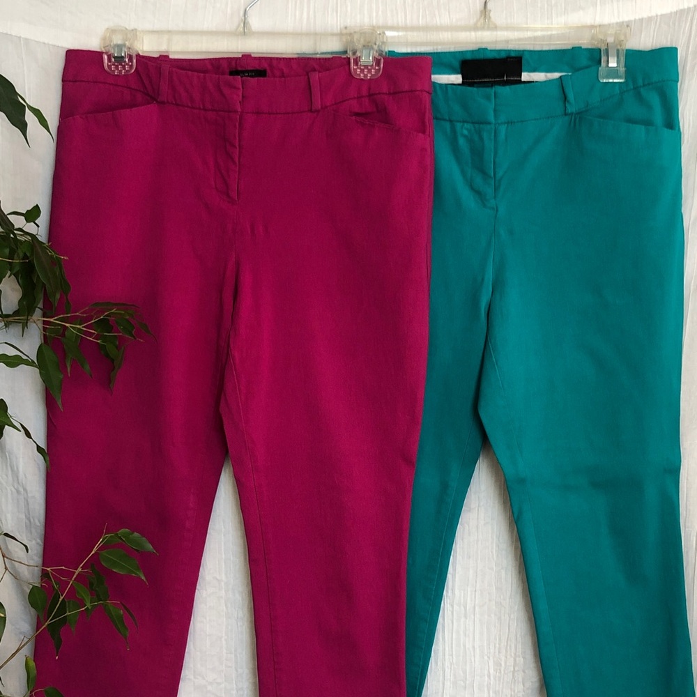 WORTHINGTON size 8 & 8P super stretchy mid rise cropped pants teal & hot pink